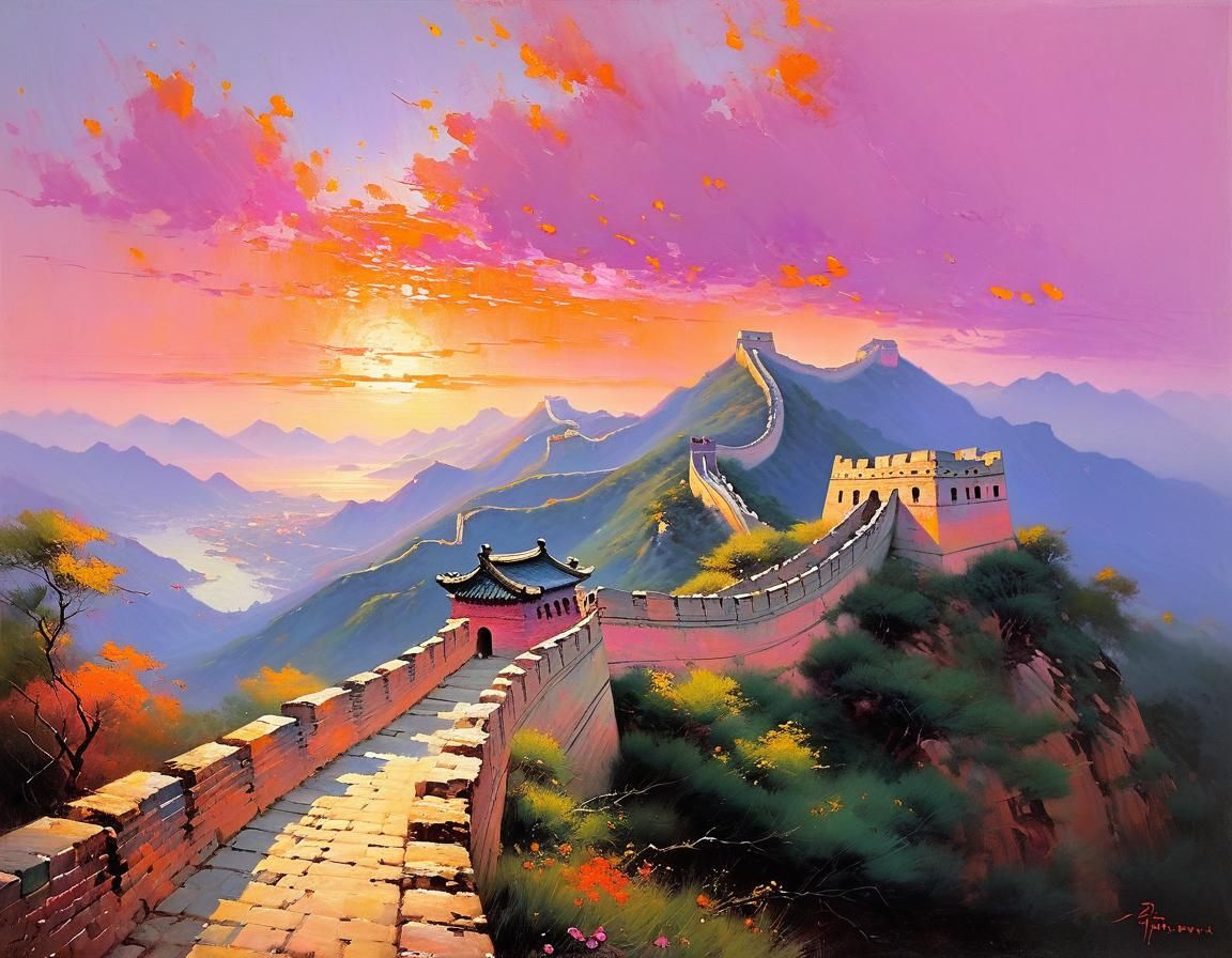Great Wall Sunrise in Pino Daeni Style