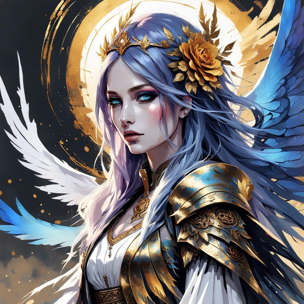 Gothic Fairy Queen with Angelic Wings as Gouache