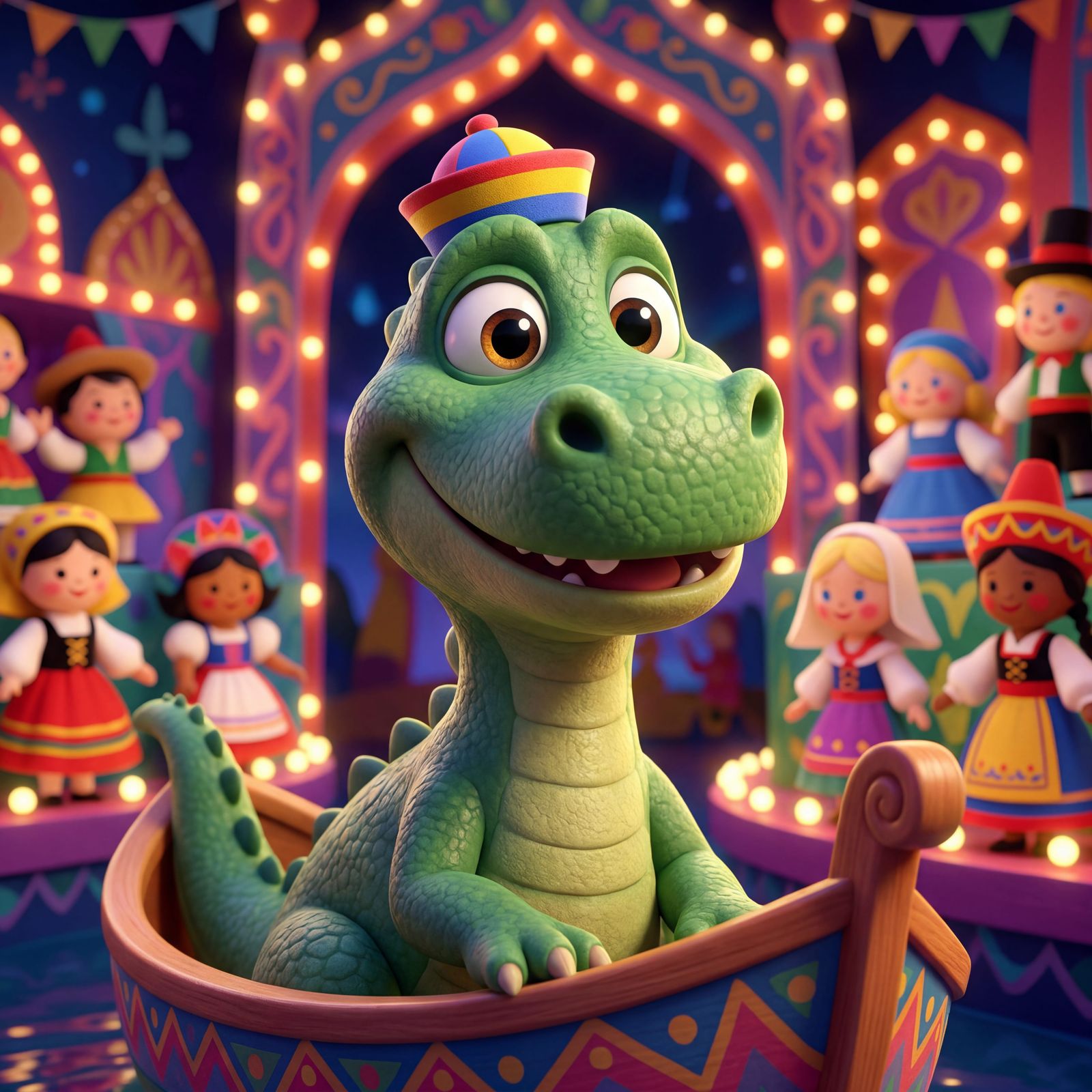 Cartoon Dinosaur Rides It's A Small World In CGI
