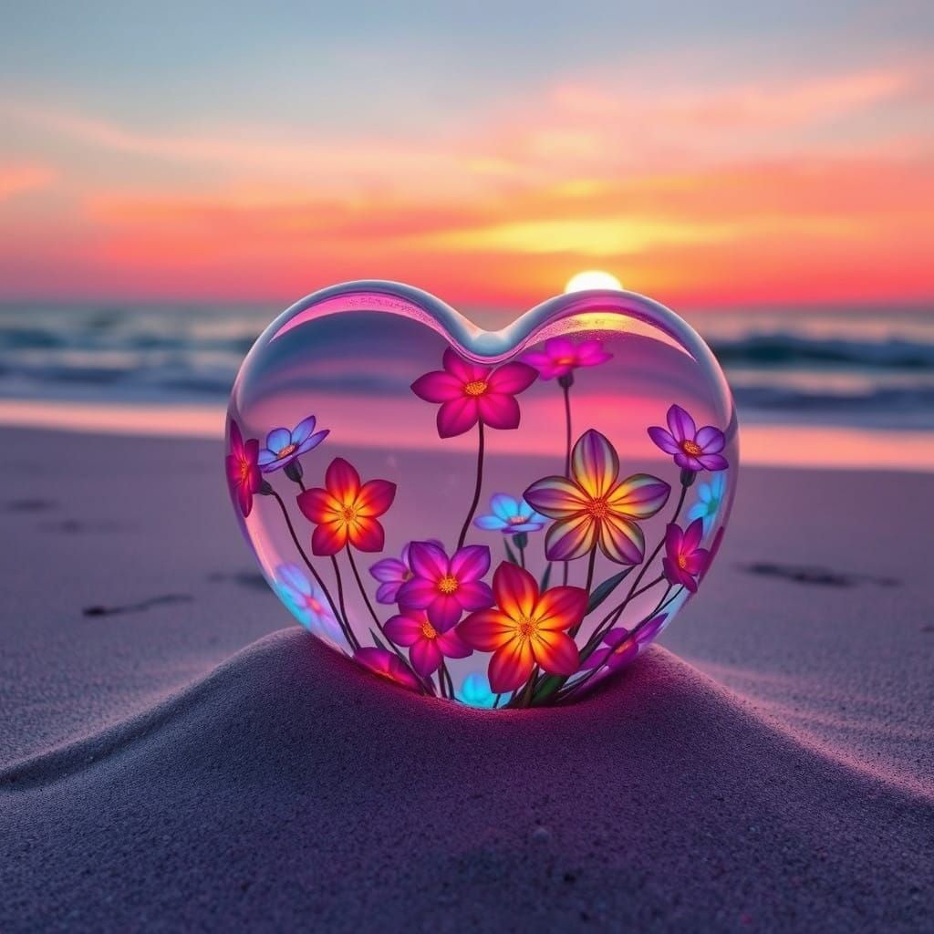 Neon Heart in Retro Futuristic Landscape