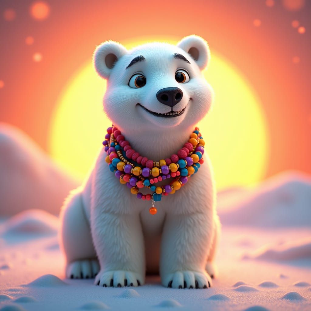 Happy Polar Bear Adorned with Colorful Beads