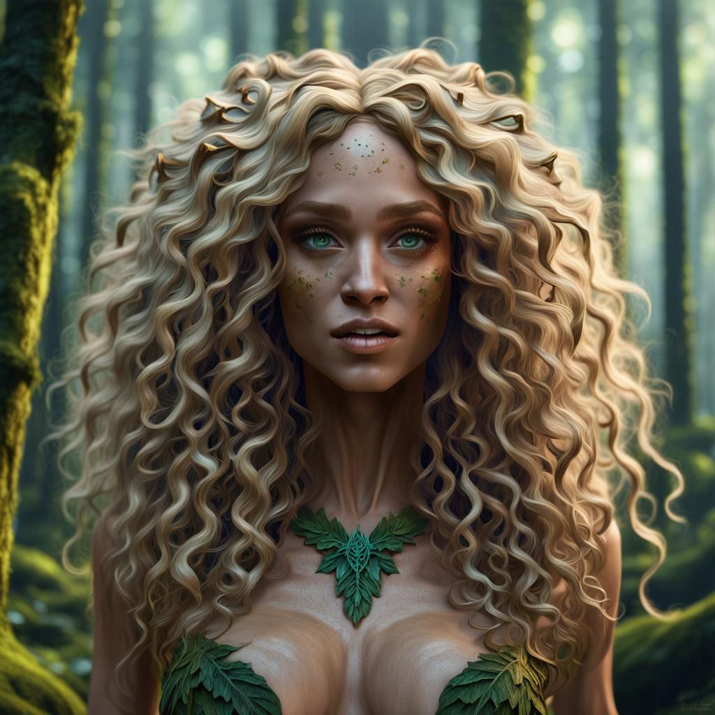 Bare Chested Forest Nymph Frolicking, Detailed Digital Paint...
