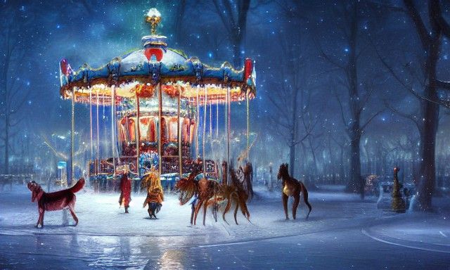 Winter Wonderland Carousel in Baroque Style