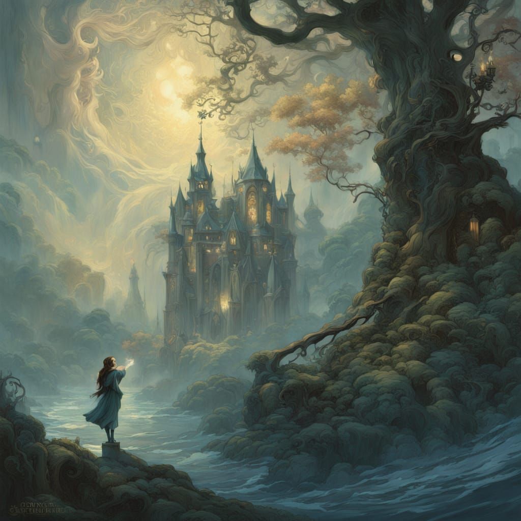 Enchanted Grove: Goddess Dance in Art Nouveau Style