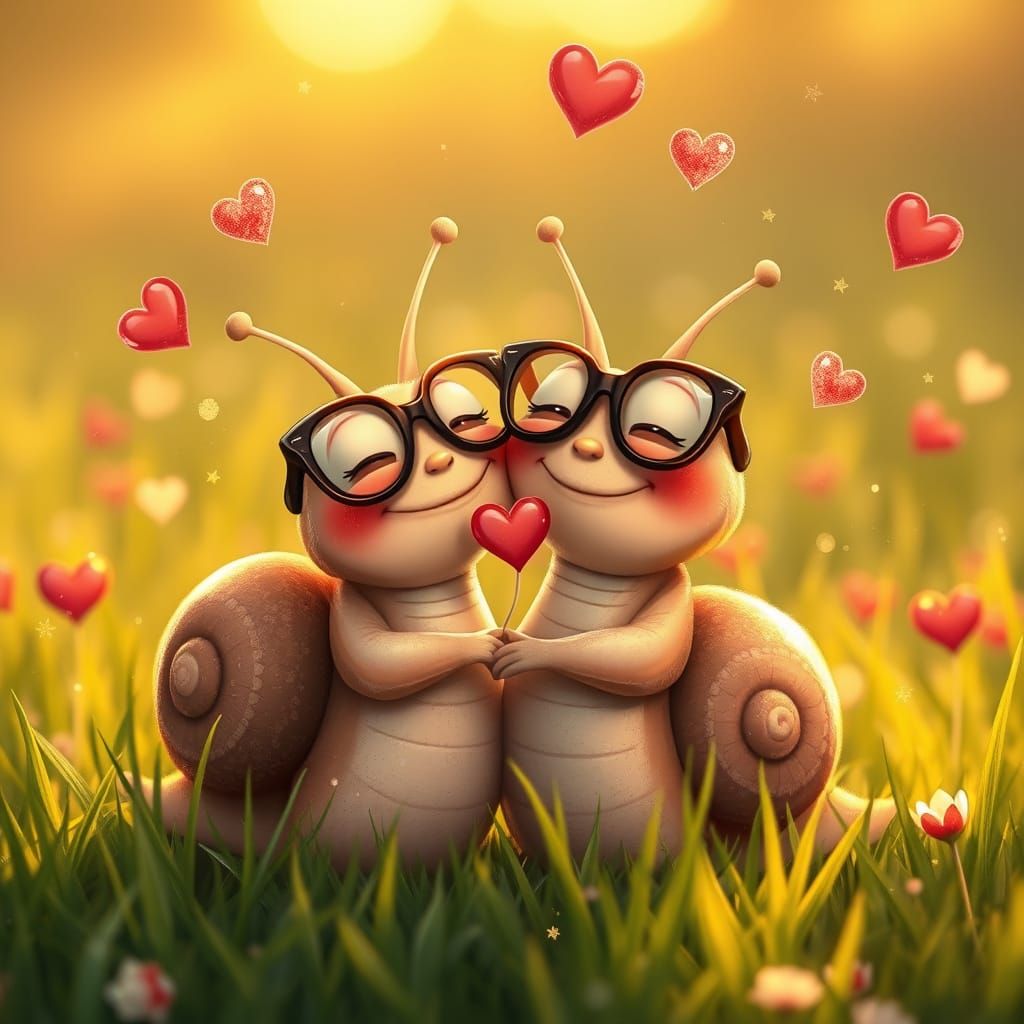 Whimsical Snail Love in a Lush Green Meadow