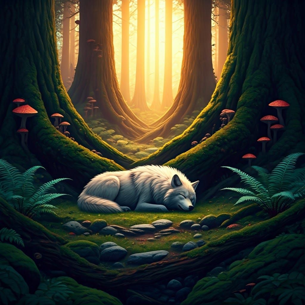 Mystical Forest Wolf in Vibrant, Fantastical Style