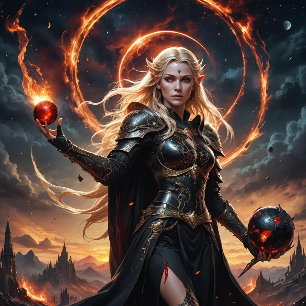 Elven Sorceress Portrait in a Fantasy Landscape
