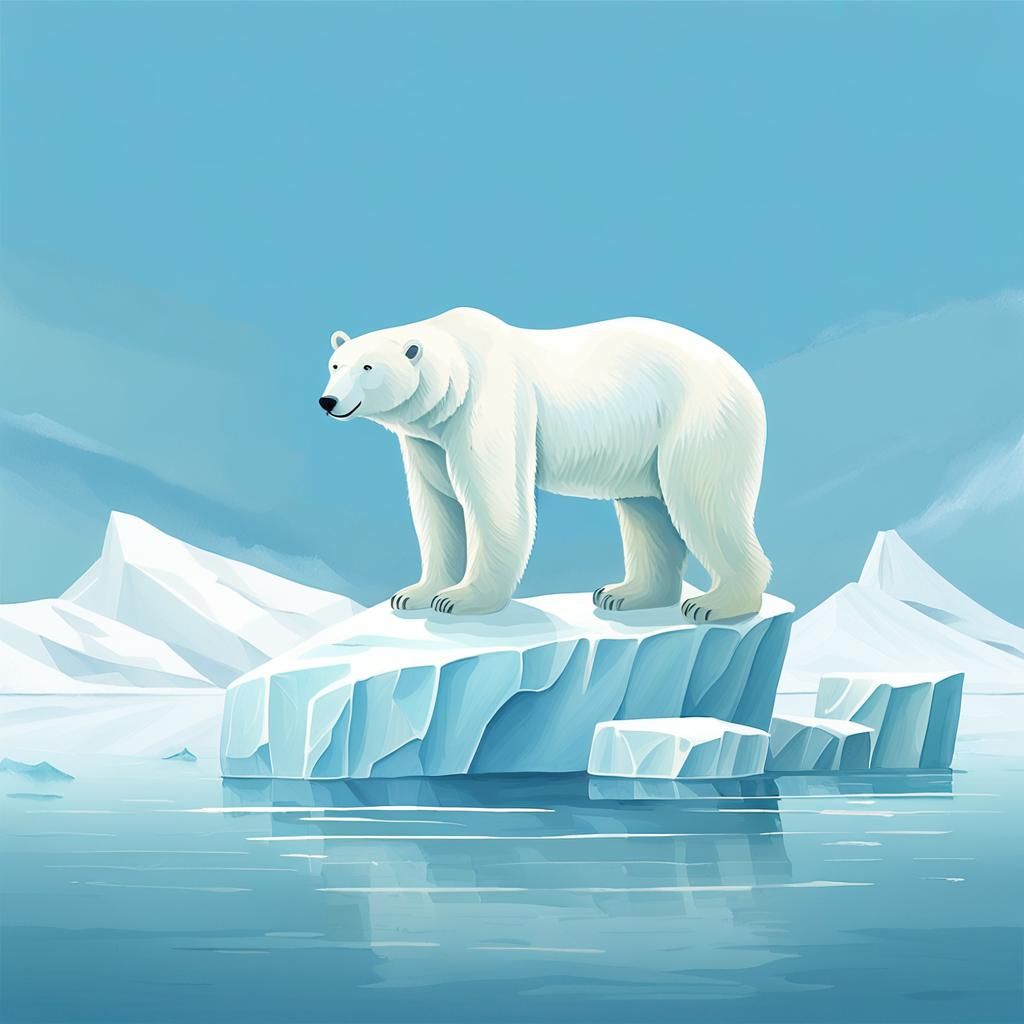 Polar Bear on Iceberg in Pastel Flat Illustration