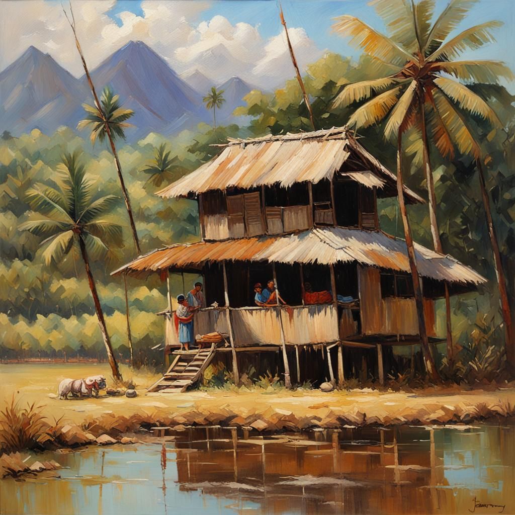 Charming Bahay Kubo: Oil Painting in Philippines