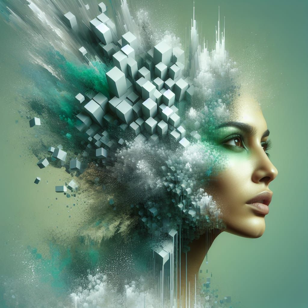 Surreal Latino Woman Portrait in Light Green Graffiti Art