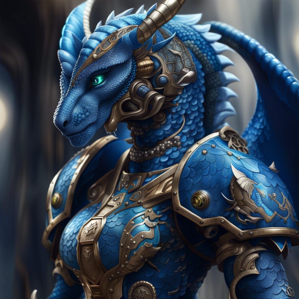 Blue Dragoness Goddess in Futuristic Armor