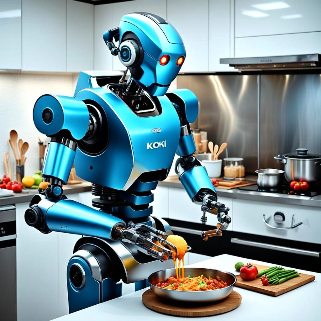 Robot Chefs Plan Family Meal: Hyperrealistic Digital Art