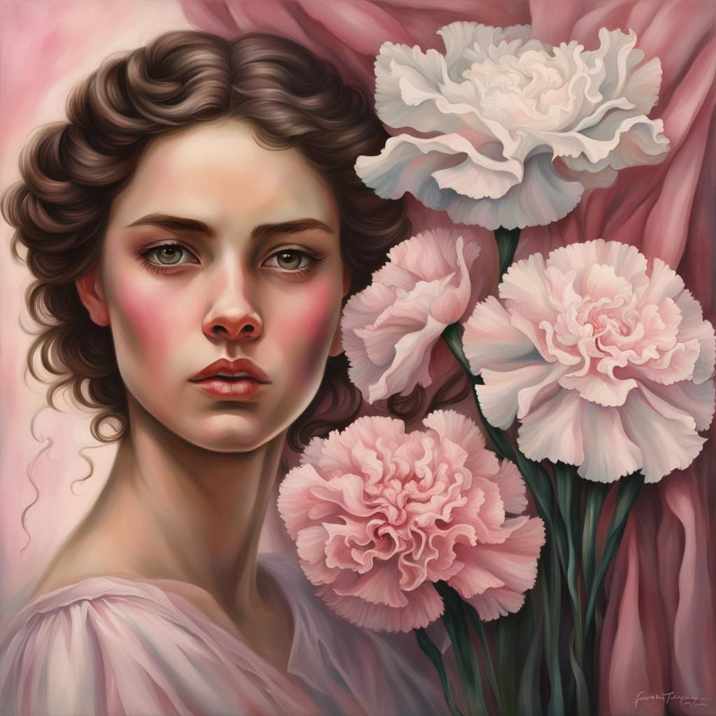Crying Woman with Carnations: Fantasy Concept Art