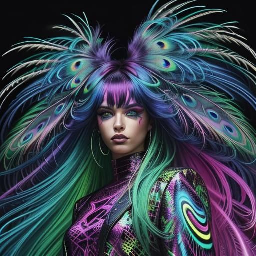 Retro Synthwave Man with Rainbow Leopard Print