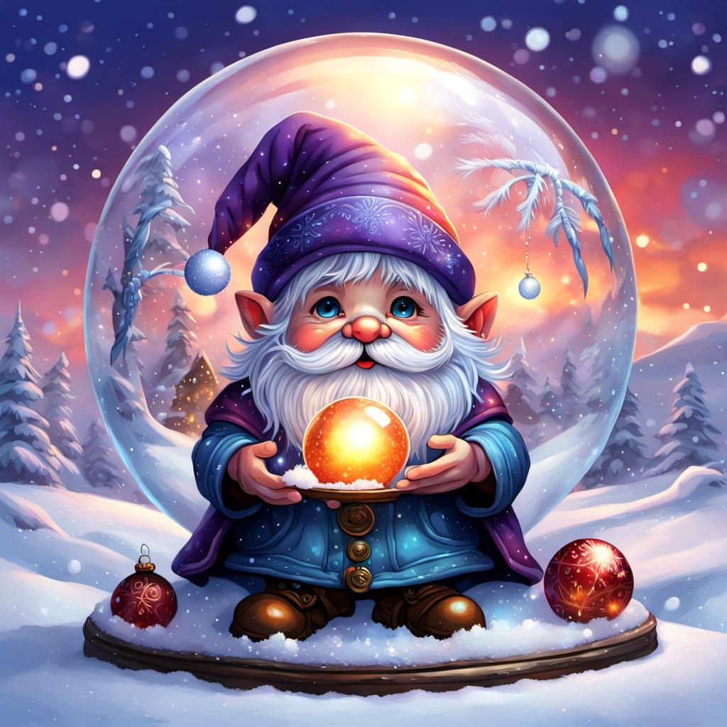 Gnome's New Year Celebration Inside a Magical Glass Sphere