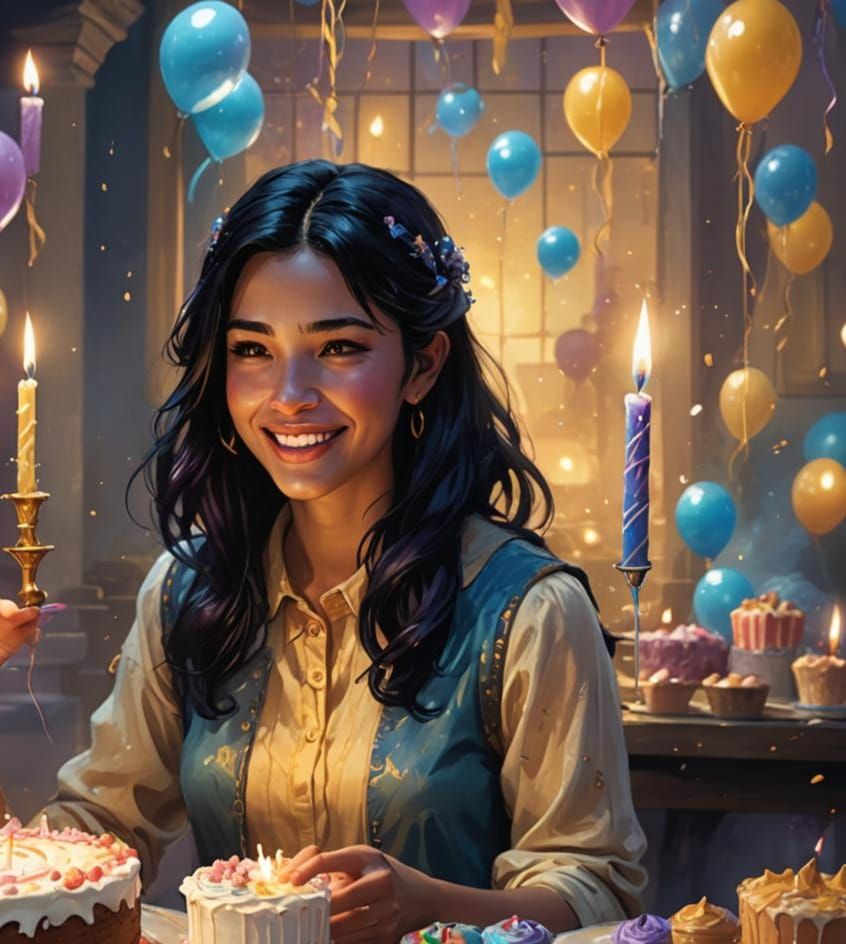 Girl Blowing Out Birthday Candles: Matte Painting