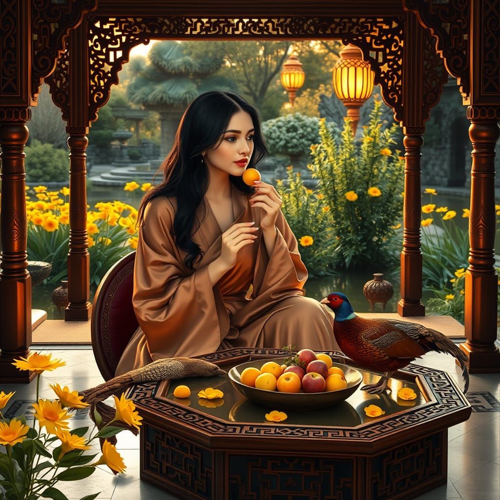 Romanticized Garden Scene in Whimsical Style