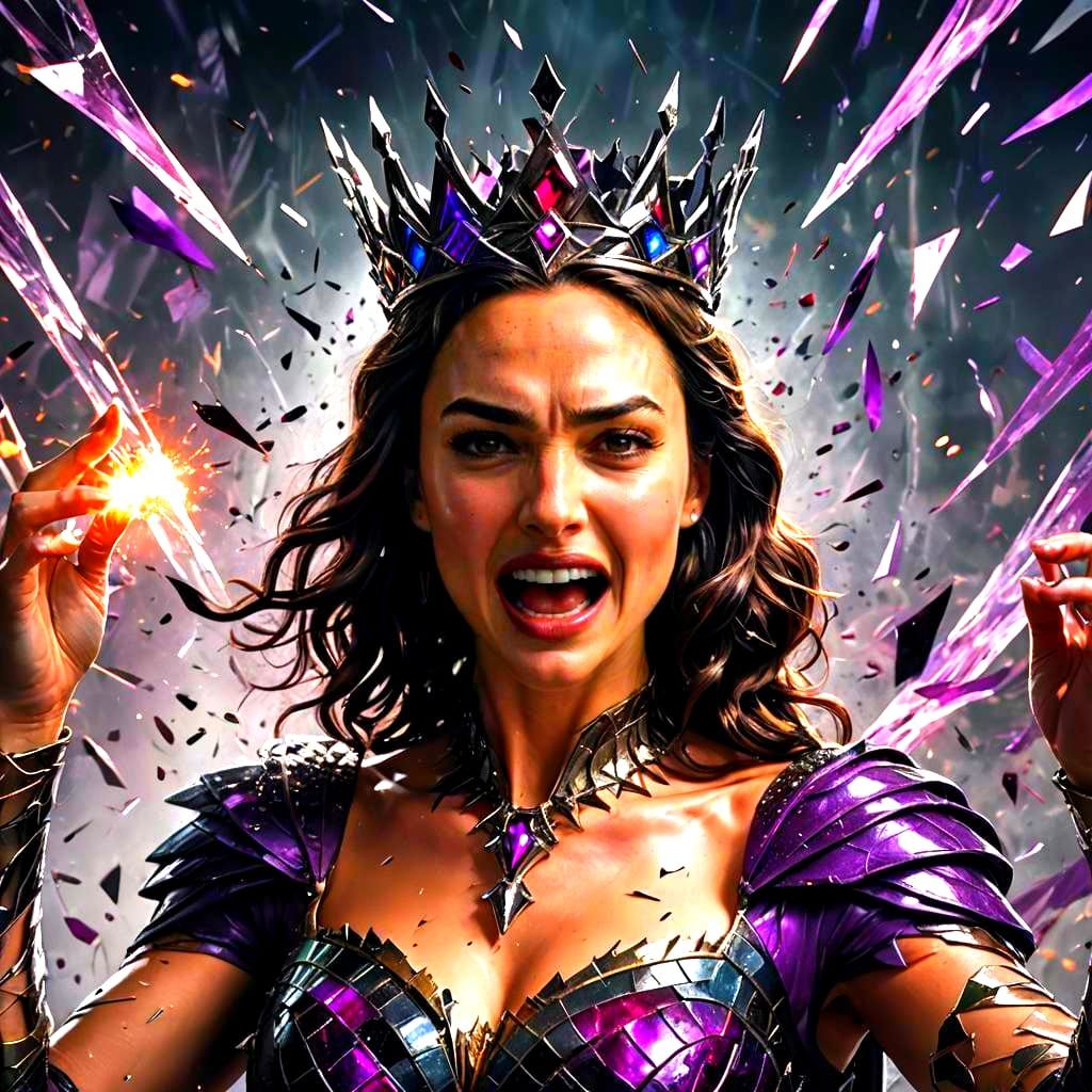 Evil Queen Shatters Mirror in Dramatic Fairytale Scene