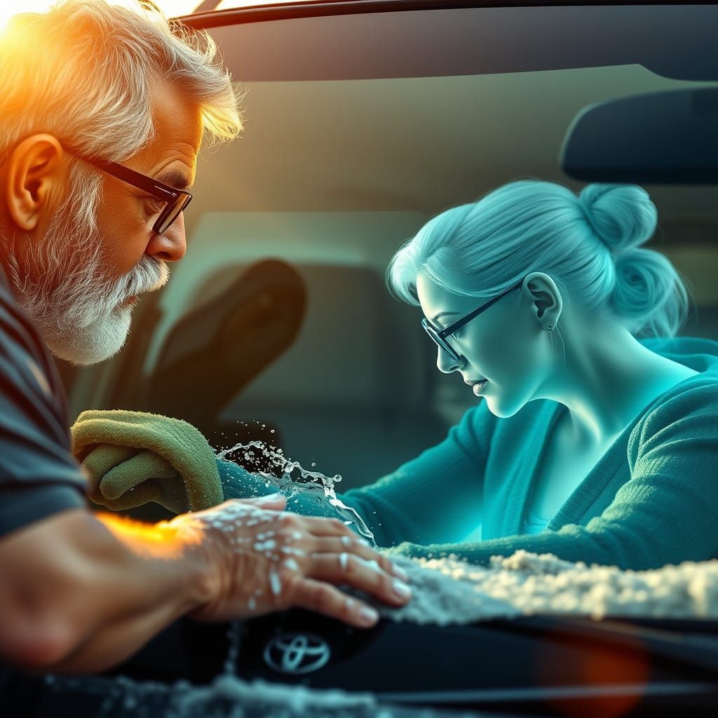 Mature Gentleman Cleans a Toyota Hilux Amidst Nostalgic Wond...