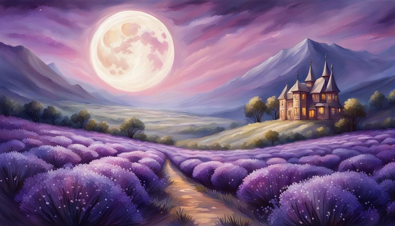 Fantasy Moon Lavender Field Painting