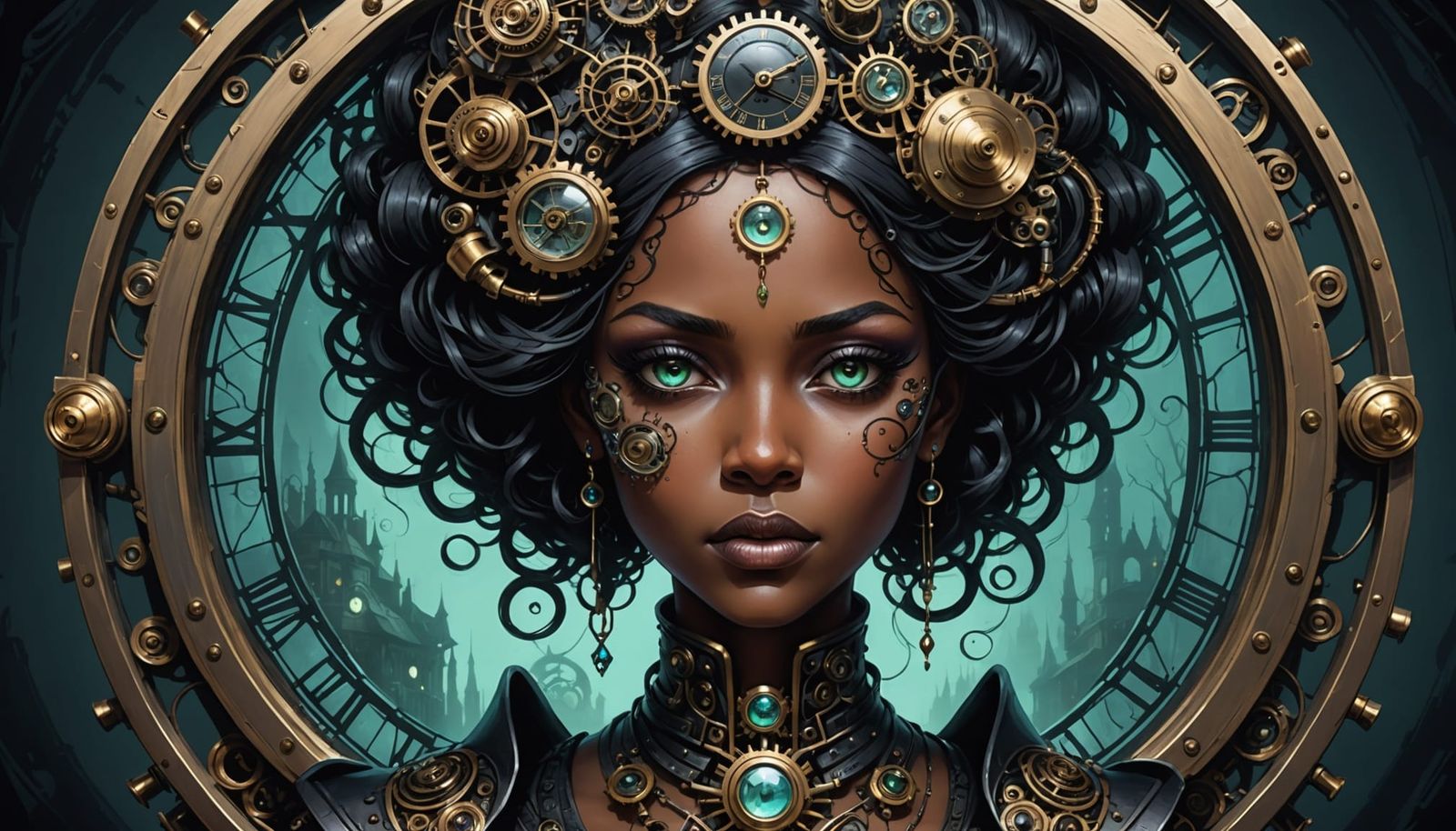 Gothic Steampunk Cyborg Dollmaker in Afrofuturist Acrylic St...