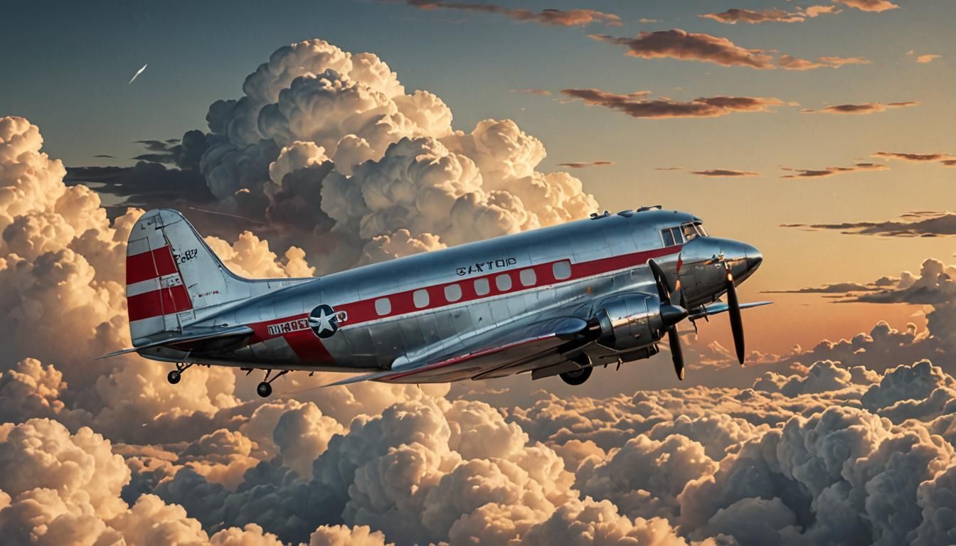 DC-3 Prop Plane in Golden Hour Aviation Art