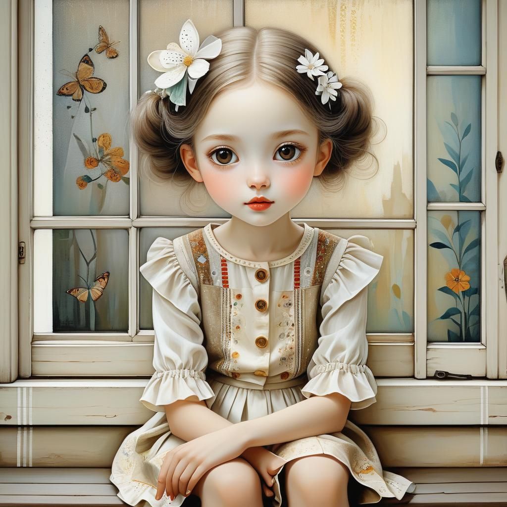 Girl with Brown Eyes in Art Brut Style