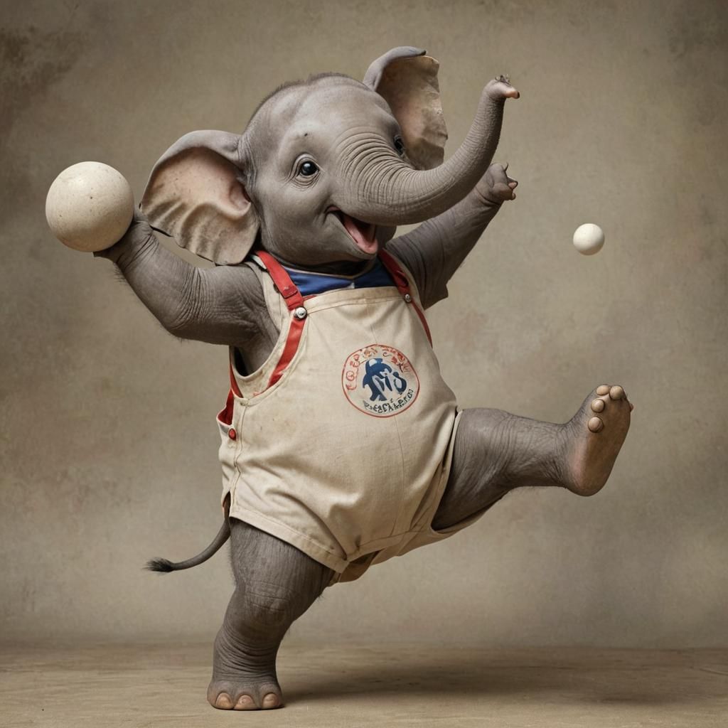 Anthropomorphic Elephant Shot Put in Action
