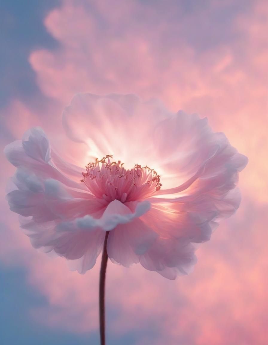 Ethereal Cloud Flower at Sunset in Realistic Photo