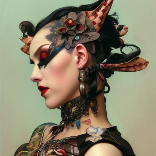 Punk Harlequin Jester Portrait in Art Nouveau Style