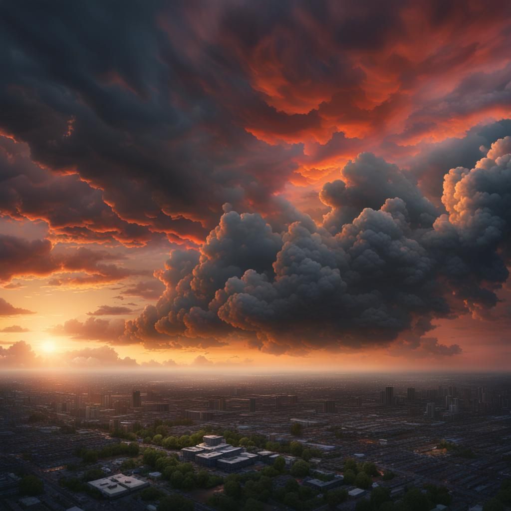 Dramatic Sunset Through Rainy Clouds: Digital Matte Painting