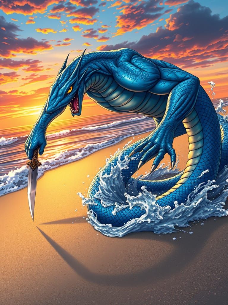 Majestic Serpentine Humanoid Emerge from Ocean Depths in Ani...