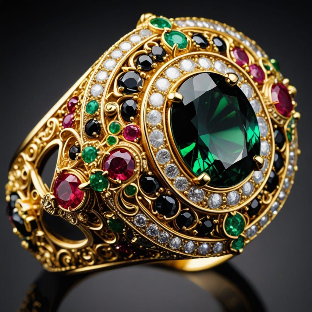 Golden King's Ring in Opulent Style with Precious Gems