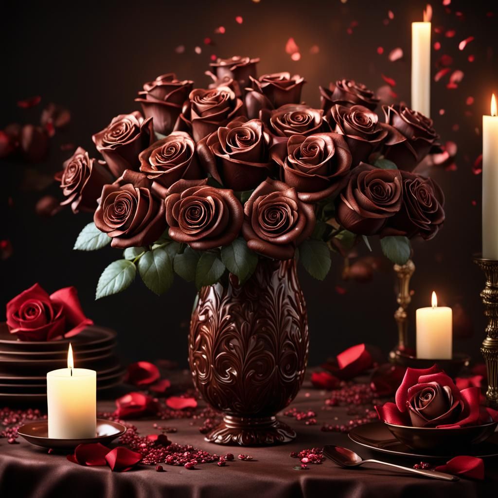 Romantic Chocolate Roses for Valentine's Day Dinner