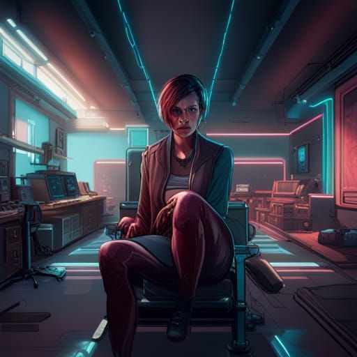 Cyberpunk Tech Room Portrait in 8K Resolution
