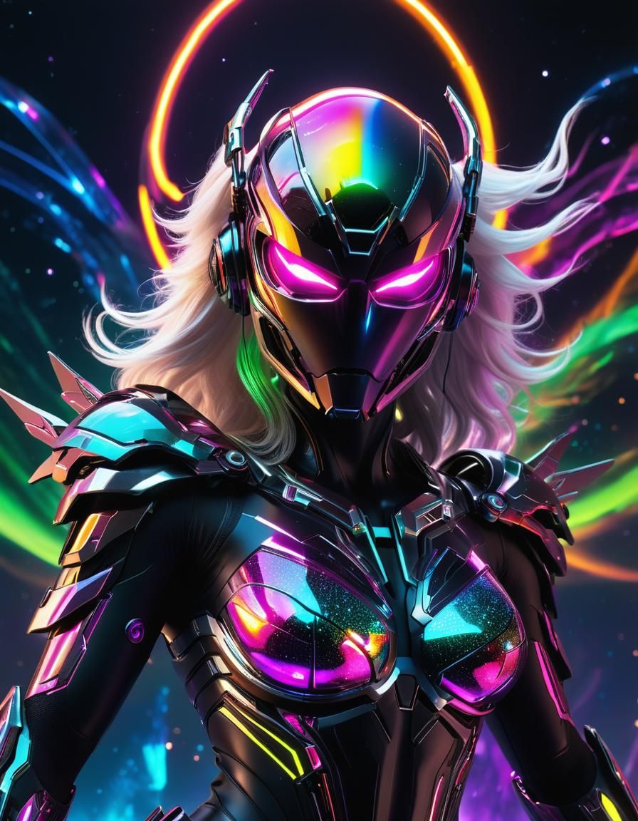Fallen Angel Android with Neon Accents, Digital Art