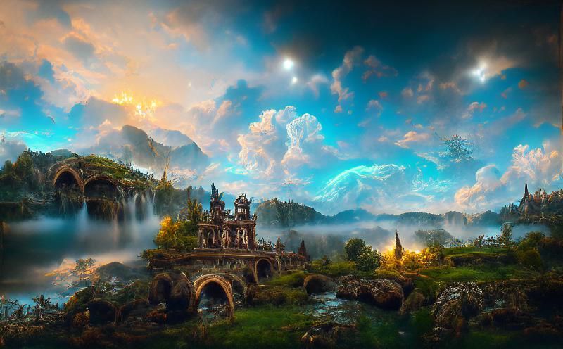 Enchanted Elven Landscape with Ornate Architecture