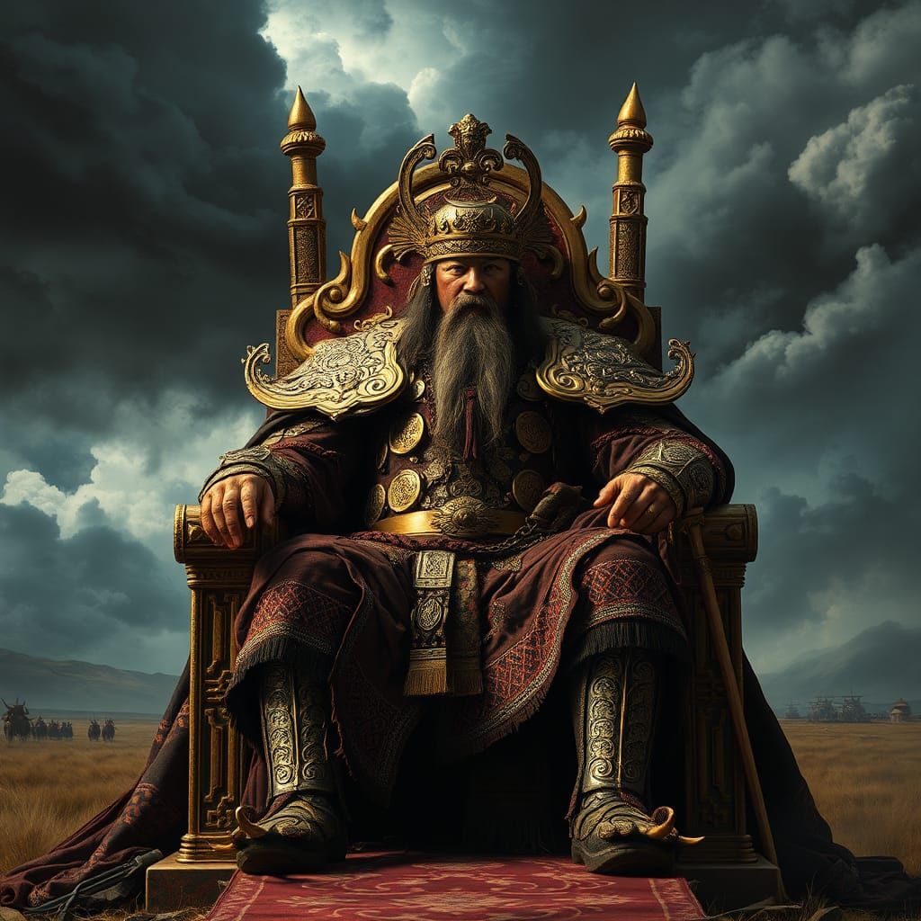 Genghis Khan Regal Majesty in Dark Fantasy Style