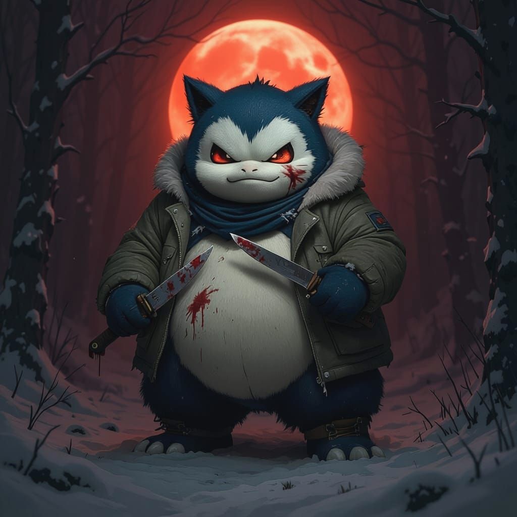 Snorlax in Snowy Woods with Ghost Face Mask
