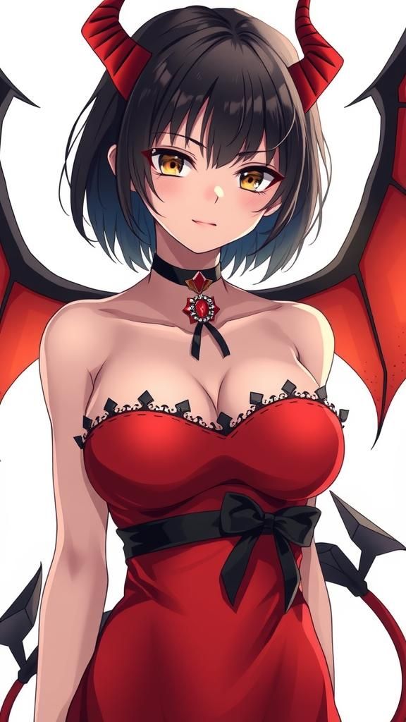 Anime Devil Woman with Wings and Tail