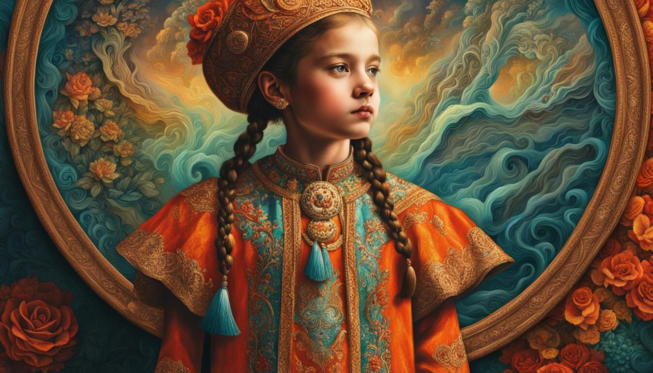 Girl in Russian Folk Costume with Embroidery