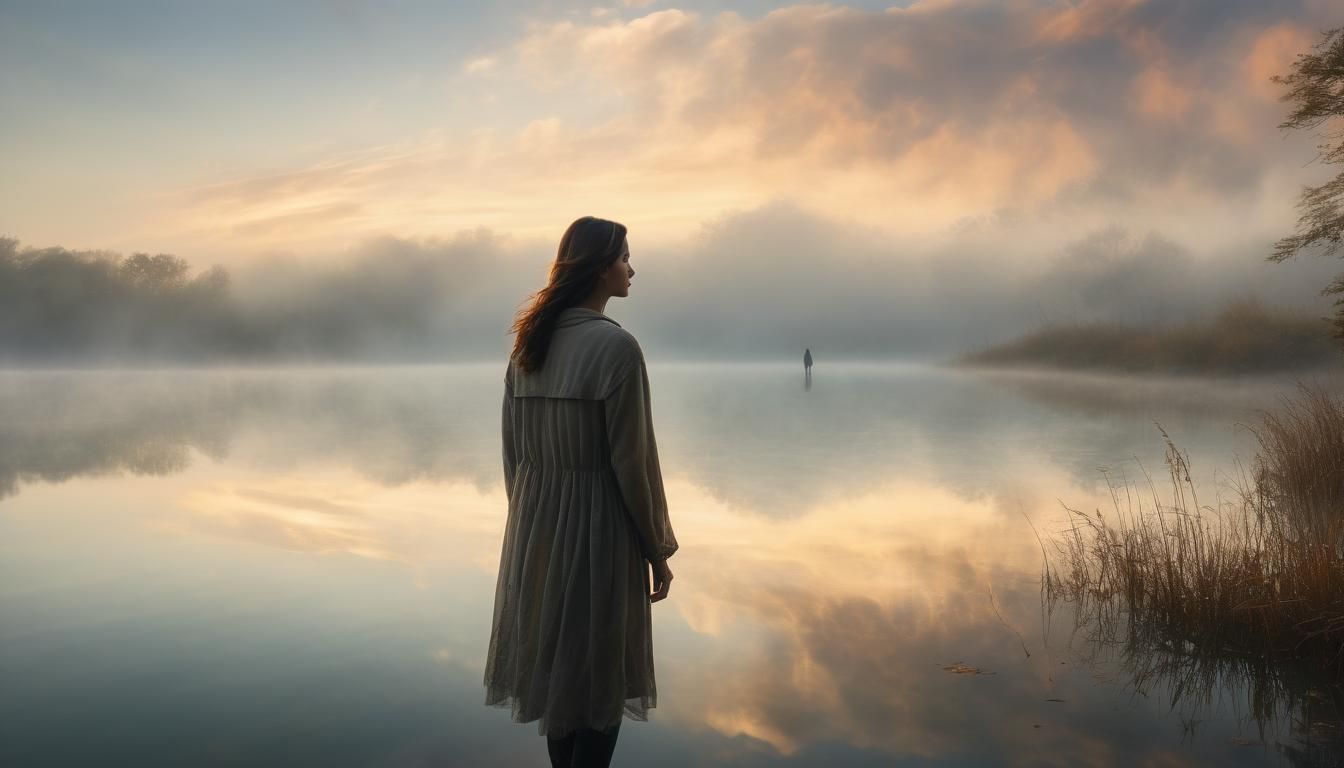 Magical Realism: Man Among Clouds at Misty Lake