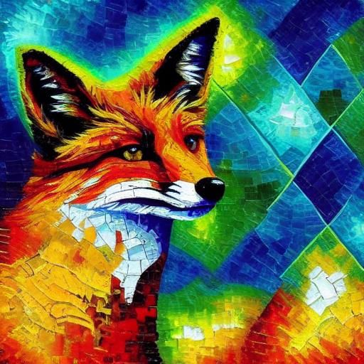 Fox in Expressionist Mosaic Patchwork Style