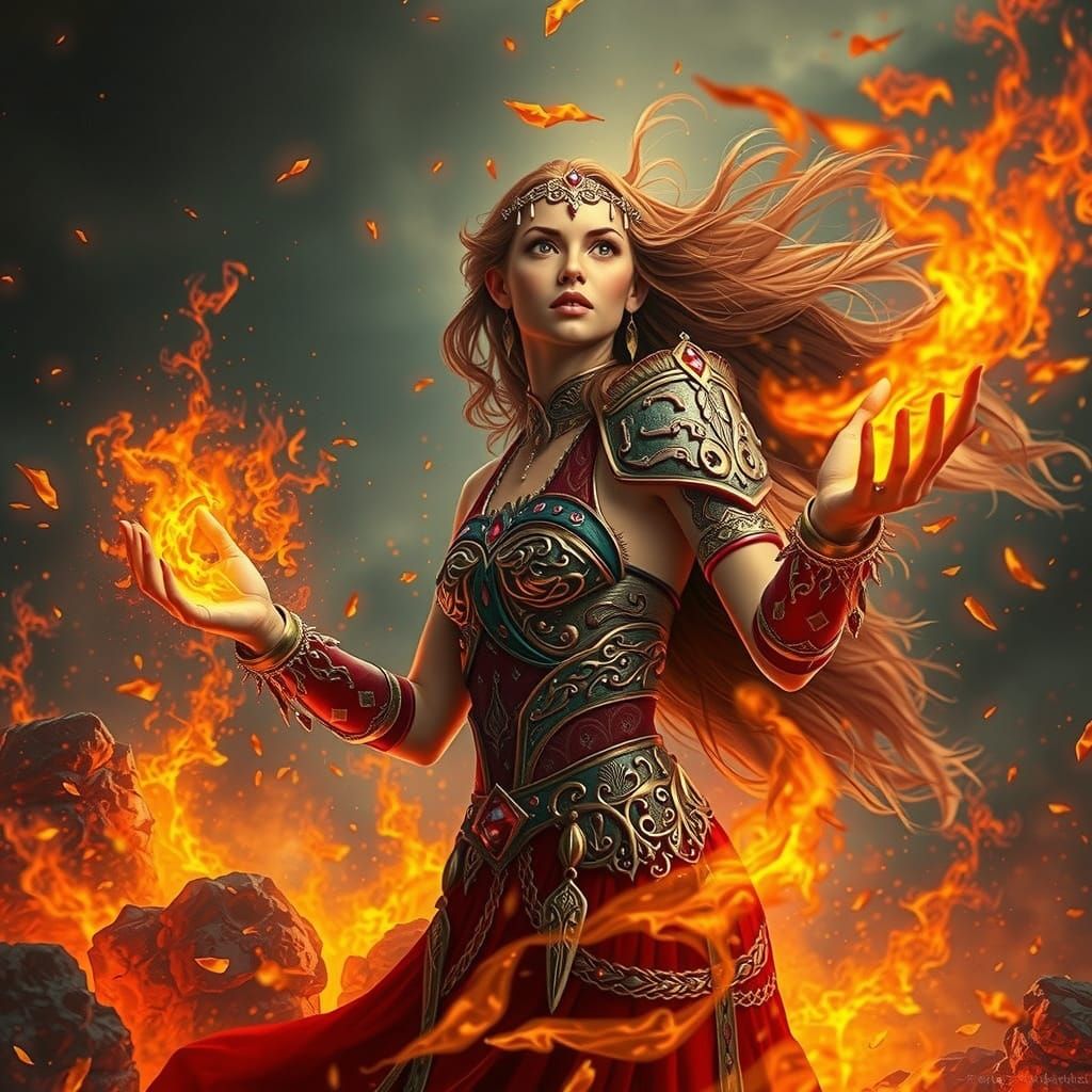 Elven Goddess of Fire, Amidst a Blazing Inferno