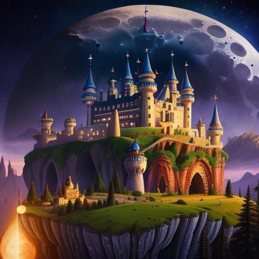 Cartoon Moon Castle Folk Art Masterpiece
