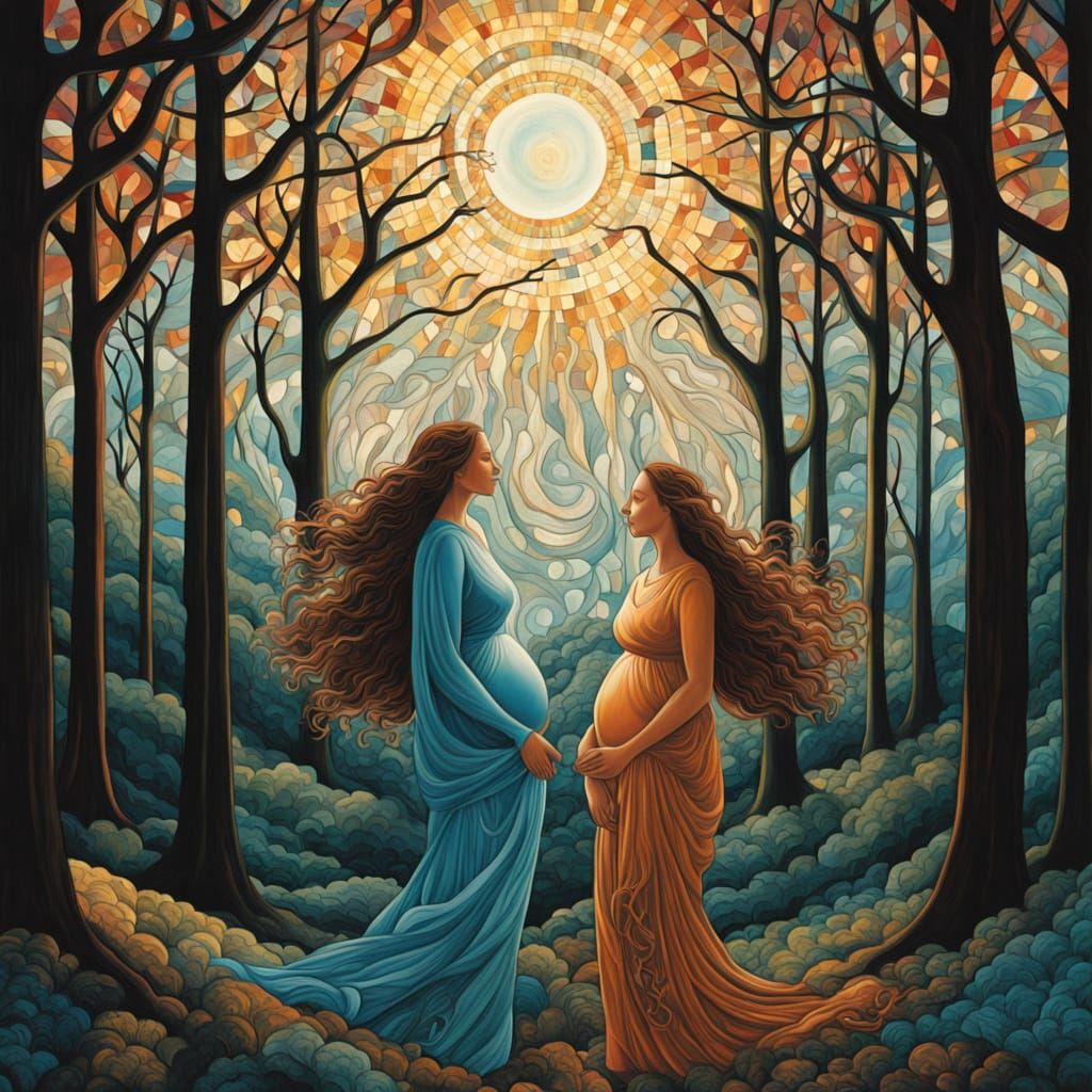 Mother and Father Earth: Dreamlike Stained Glass Forest