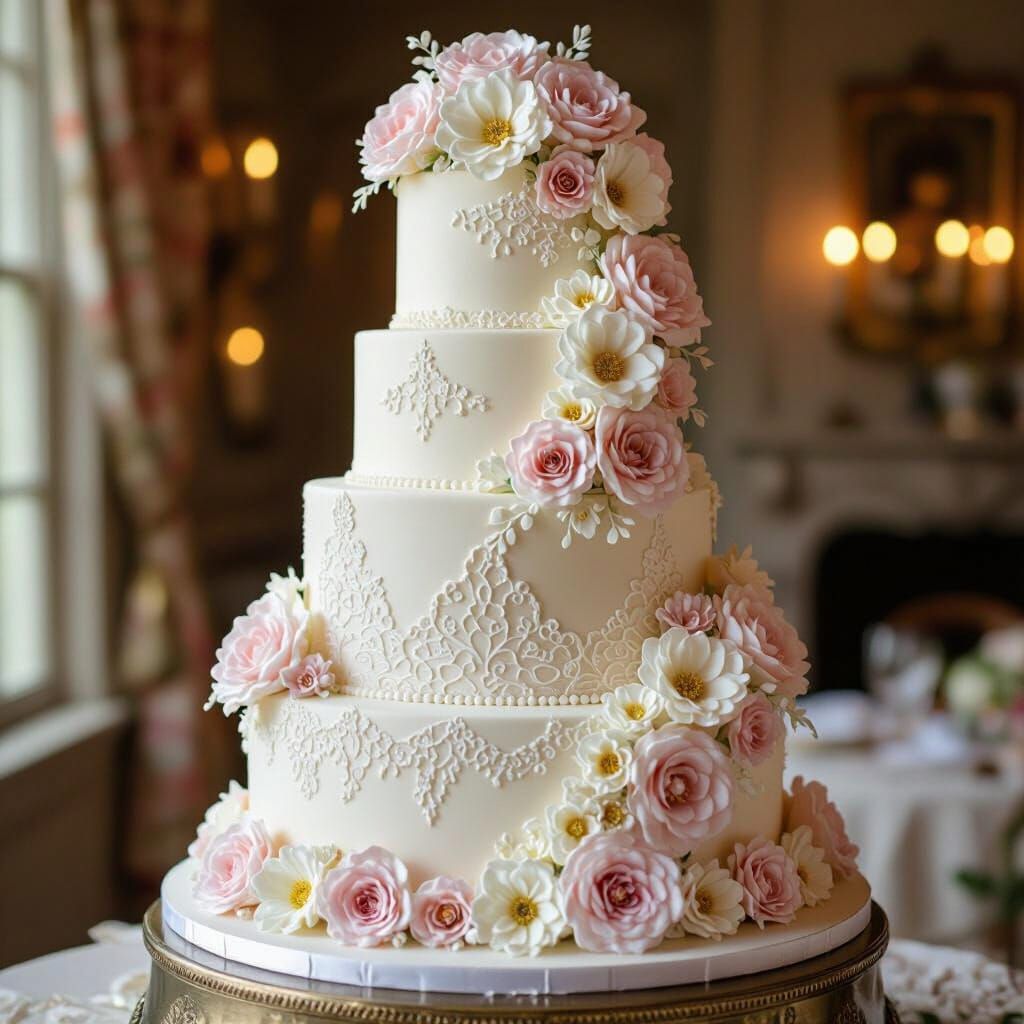 Majestic Wedding Cake with Sugar Flowers