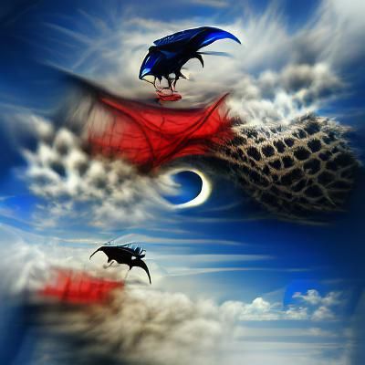 Black Dragon Flight in Dark Blue Skies
