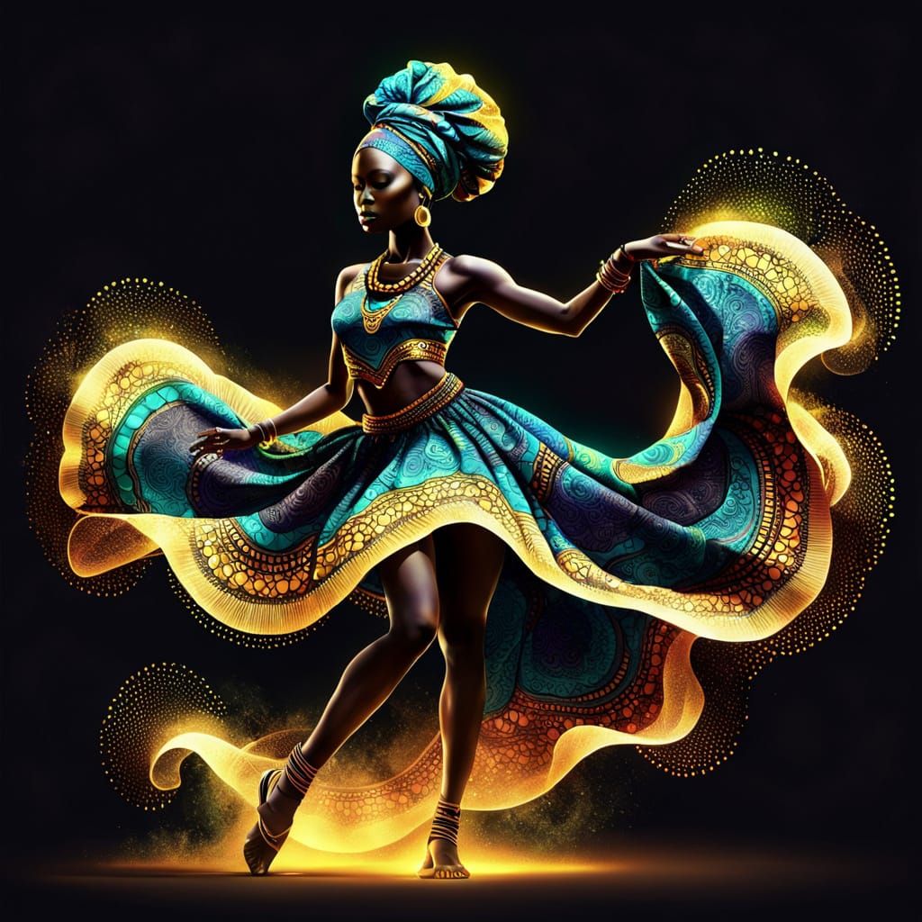 African Dancer in Vibrant Fractal Style