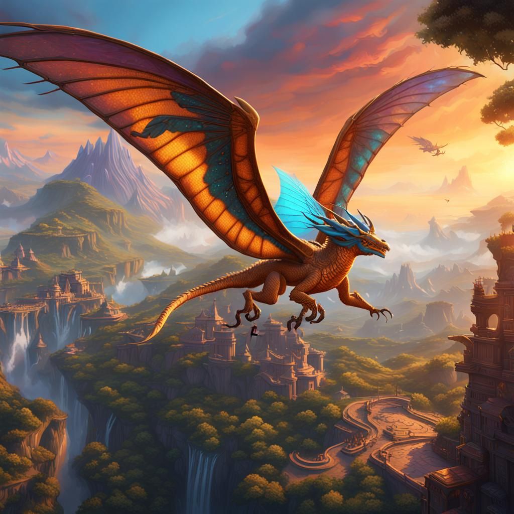 Detailed Silkwing Dragon in a Fantasy Landscape